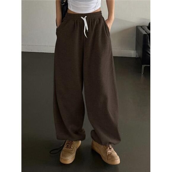 Solid Color Drawstring Waist Sweatpants